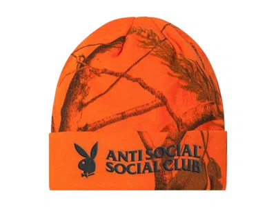 Pre-owned Anti Social Club Men's  X Playboy Read It Beanie In Orange