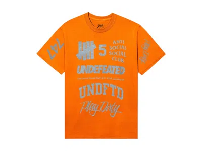Pre-owned Anti Social Club Men's  X Undefeated Schizophrenia Reflective Tee Shirt In Safety Orange