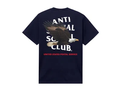 Pre-owned Anti Social Club Men's  X Usps Priority Tee Shirt In Navy Blue