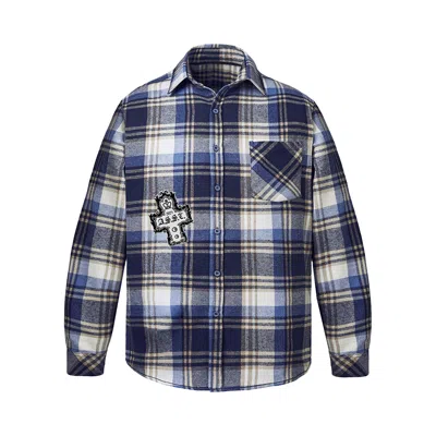 Pre-owned Anti Social Social Club Crown Flannel 'blue/ecru' | Multi-color | Men's Size Xxl
