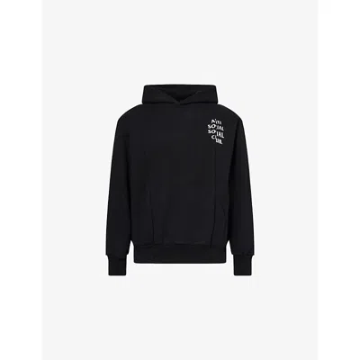 ANTI SOCIAL SOCIAL CLUB MENS BLACK SLICED MIND GAMES LOGO-PRINT COTTON-JERSEY HOODY
