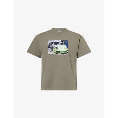 Anti Social Social Club Mens Totaled Graphic-applique Short-sleeve Cotton-jersey T-shirt Olive In Green