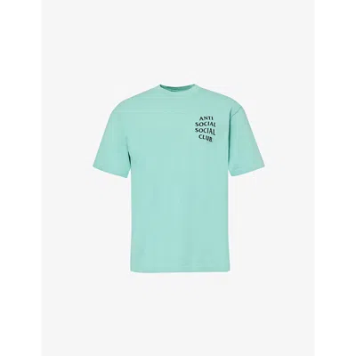 Anti Social Social Club Mens Teal Crewneck Brand-print Cotton-jersey T-shirt