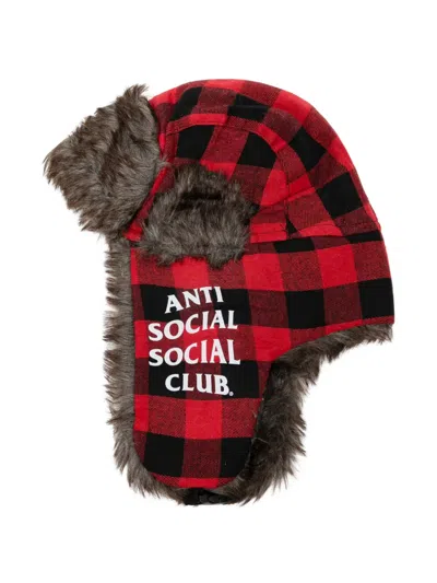 Anti Social Social Club Trapper Flannel Hat In Red