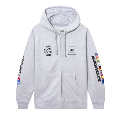 Pre-owned Anti Social Social Club X Gran Turismo Flag Zip Hoodie 'heather Grey' | Men's Size L In Gray