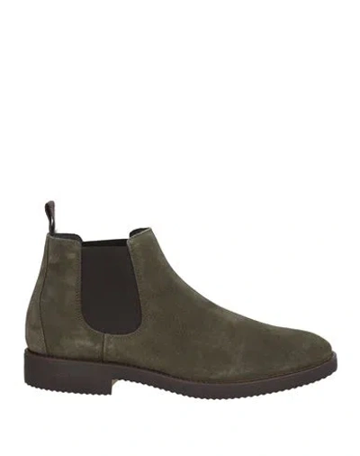 Antica Cuoieria Man Ankle Boots Military Green Size 11 Leather, Elastic Fibres