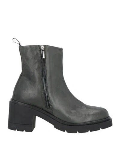 Antica Cuoieria Woman Ankle Boots Charcoal Size 11 Leather In Grey