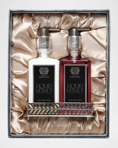 Antica Farmacista Liquid Velvet Silver Bath & Body Gift Box With Silver Tray, 2 X 10 Oz. In White
