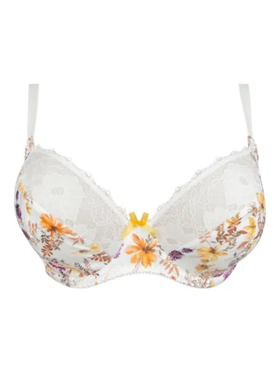 Antigel Boudoir De Filles Jardin Delice Three Part Seam Bra In Yellow/purple In White
