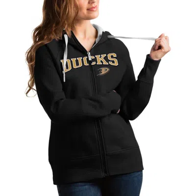 Antigua Black Anaheim Ducks Wordmark Victory Full-zip Hoodie