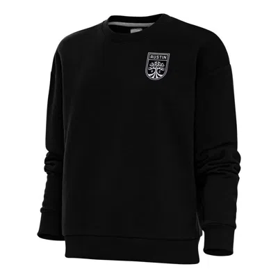 Antigua Black Austin Fc Brushed Metallic Logo Victory Crewneck Pullover Sweatshirt