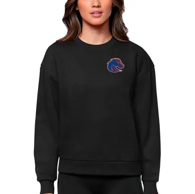 Antigua Black Boise State Broncos Logo Victory Crewneck Pullover Sweatshirt