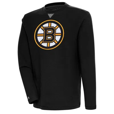 Antigua Black Boston Bruins Flier Bunker Tri-blend Pullover Sweatshirt