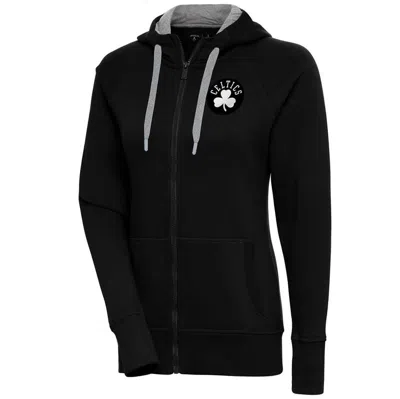 Antigua Black Boston Celtics Brushed Metallic Victory Full-zip Hoodie