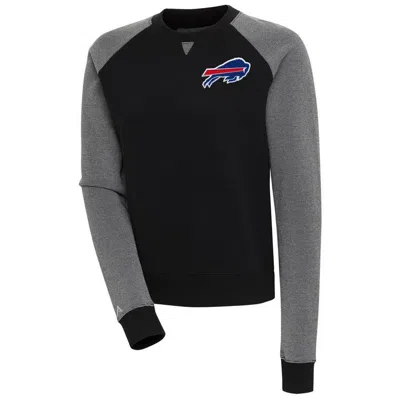 Antigua Black Buffalo Bills Flier Bunker Tri-blend Pullover Sweatshirt