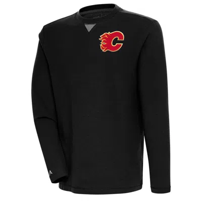 Antigua Black Calgary Flames Flier Bunker Tri-blend Pullover Sweatshirt