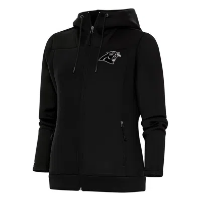 Antigua Black Carolina Panthers Metallic Logo Protect Full-zip Jacket