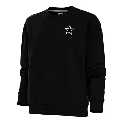 Antigua Black Dallas Cowboys Metallic Logo Victory Crewneck Pullover Sweatshirt