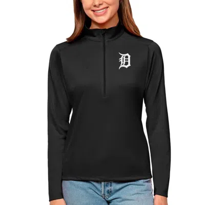 Antigua Black Detroit Tigers Tribute Quarter-zip Pullover Top