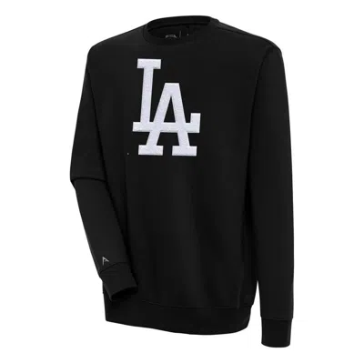 Antigua Black Los Angeles Dodgers Victory Crewneck Chenille Pullover Sweatshirt