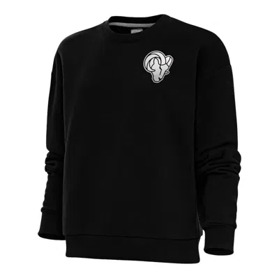 Antigua Black Los Angeles Rams Metallic Logo Victory Crewneck Pullover Sweatshirt