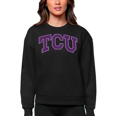 Antigua Black Tcu Horned Frogs Victory Crewneck Pullover Sweatshirt