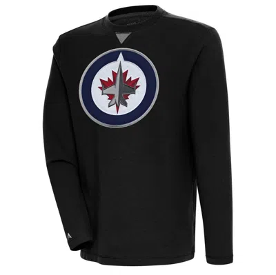 Antigua Black Winnipeg Jets Flier Bunker Tri-blend Pullover Sweatshirt