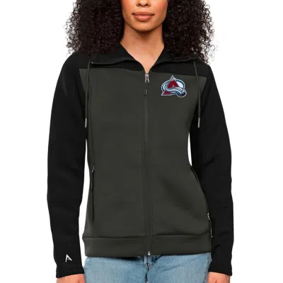 Antigua Black/charcoal Colorado Avalanche Protect Full-zip Hoodie