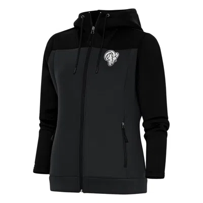 Antigua Black/charcoal Los Angeles Rams Metallic Logo Protect Full-zip Jacket