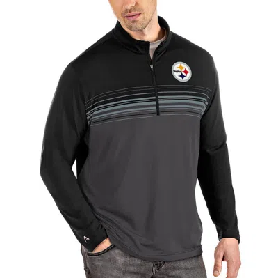 Antigua Black/gray Pittsburgh Steelers Pace Quarter-zip Pullover Jacket
