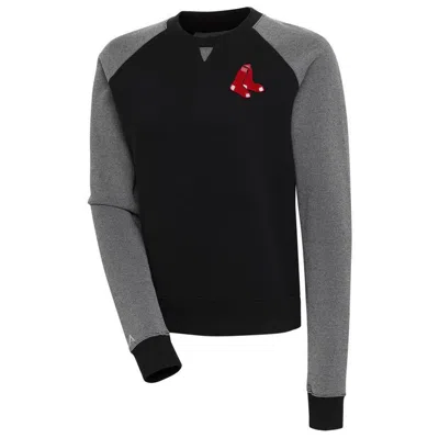 Antigua Black/white Boston Red Sox Flier Bunker Tri-blend Pullover Sweatshirt