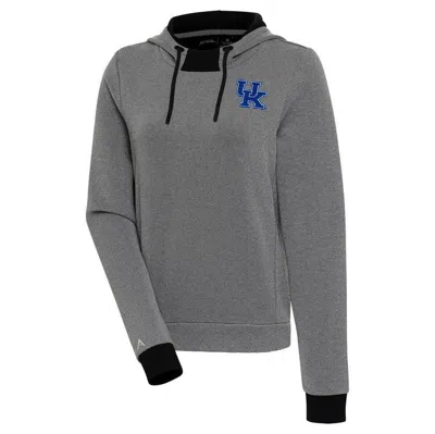 Antigua Black/white Kentucky Wildcats Axe Bunker Tri-blend Pullover Hoodie In Gray