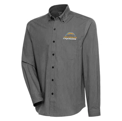Antigua Black/white Los Angeles Chargers Compression Tri-blend Long Sleeve Button-down Shirt