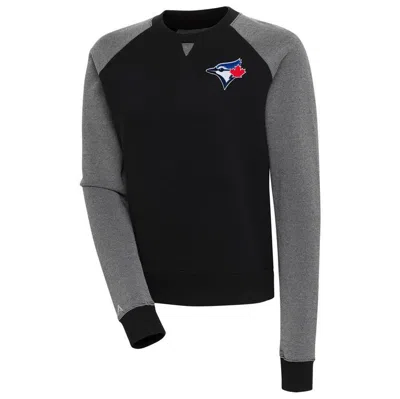 Antigua Black/white Toronto Blue Jays Flier Bunker Tri-blend Pullover Sweatshirt