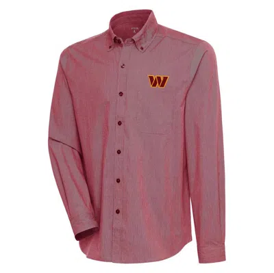 Antigua Burgundy/white Washington Commanders Compression Tri-blend Long Sleeve Button-down Shirt In Pink