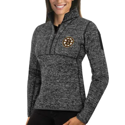 Antigua Charcoal Boston Bruins Fortune Half-zip Sweatshirt In Grey