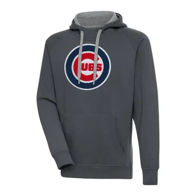 Antigua Charcoal Chicago Cubs Victory Chenille Pullover Hoodie