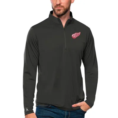 Antigua Charcoal Detroit Red Wings Tribute Quarter-zip Pullover Top In Black