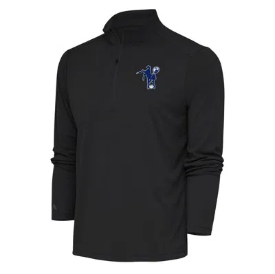 Antigua Charcoal Indianapolis Colts Team Logo Throwback Tribute Quarter-zip Pullover Top In Black