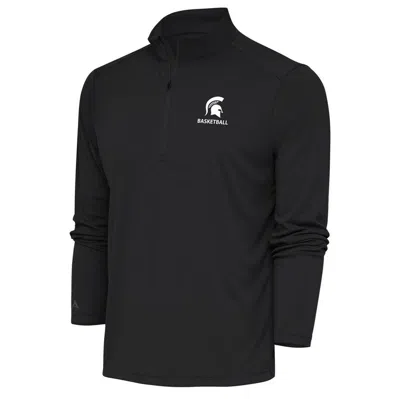 Antigua Charcoal Michigan State Spartans Basketball Tribute Quarter-zip Pullover Top In Black