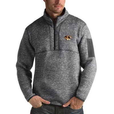 Antigua Charcoal Missouri Tigers Fortune Half-zip Sweatshirt In Gray