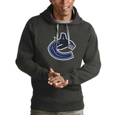 Antigua Charcoal Vancouver Canucks Logo Victory Pullover Hoodie In Gray