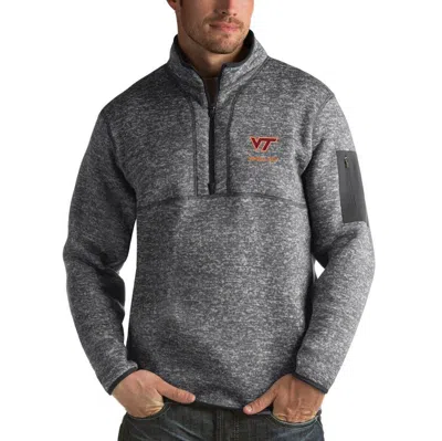 Antigua Charcoal Virginia Tech Hokies Fortune Half-zip Sweatshirt In Gray