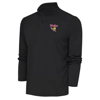 Antigua Charcoal Worcester Red Sox Tribute Quarter-zip Pullover Top In Black