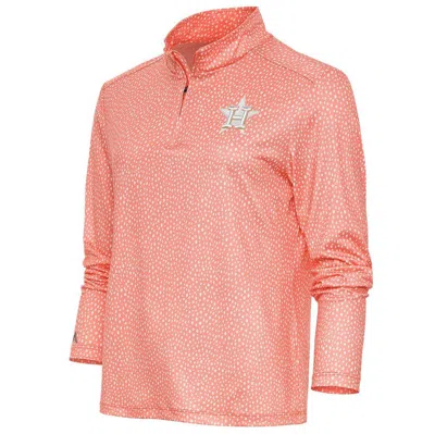 Antigua Coral Houston Astros Tonal Wiki Quarter-zip Pullover Top In Pink