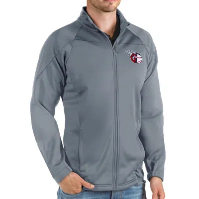 Antigua Gray Cleveland Guardians Links Full-zip Golf Jacket In Blue