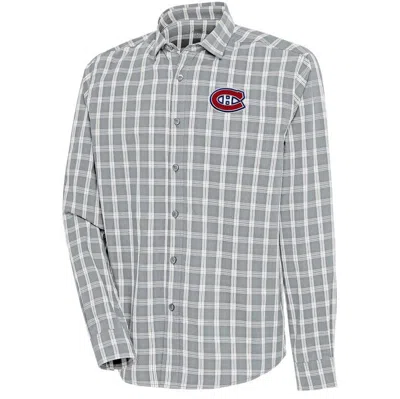 Antigua Gray Montreal Canadiens Carry Tri-blend Button-down Long Sleeve Shirt