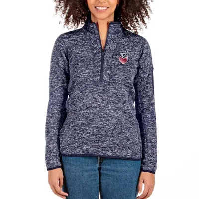Antigua Gray Uswnt Fortune Half-zip Pullover Jacket In Heather Navy
