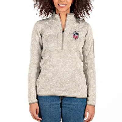 Antigua Gray Uswnt Fortune Half-zip Pullover Jacket In Oatmeal