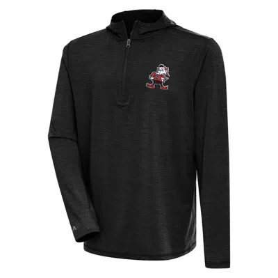 Antigua Heather Black Cleveland Browns Tidy Quarter-zip Pullover Hoodie